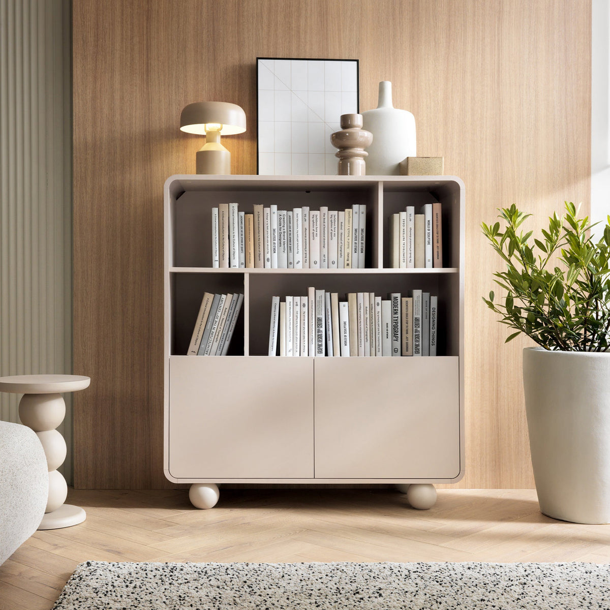 Ballo Bookcase 108x121, Japandi Style – in a room setting