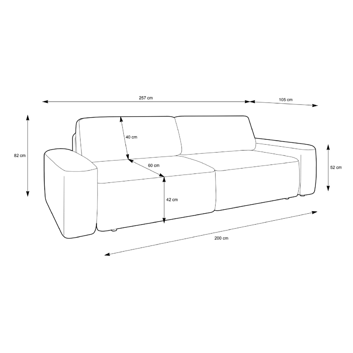 Bamby Sofa Bed 200x136 cm with Storage, DL Mechanism