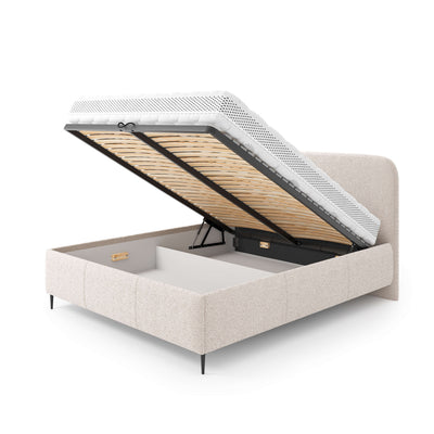 Edi Upholstered Ottoman Bed with Storage, Modern Style – with doors open