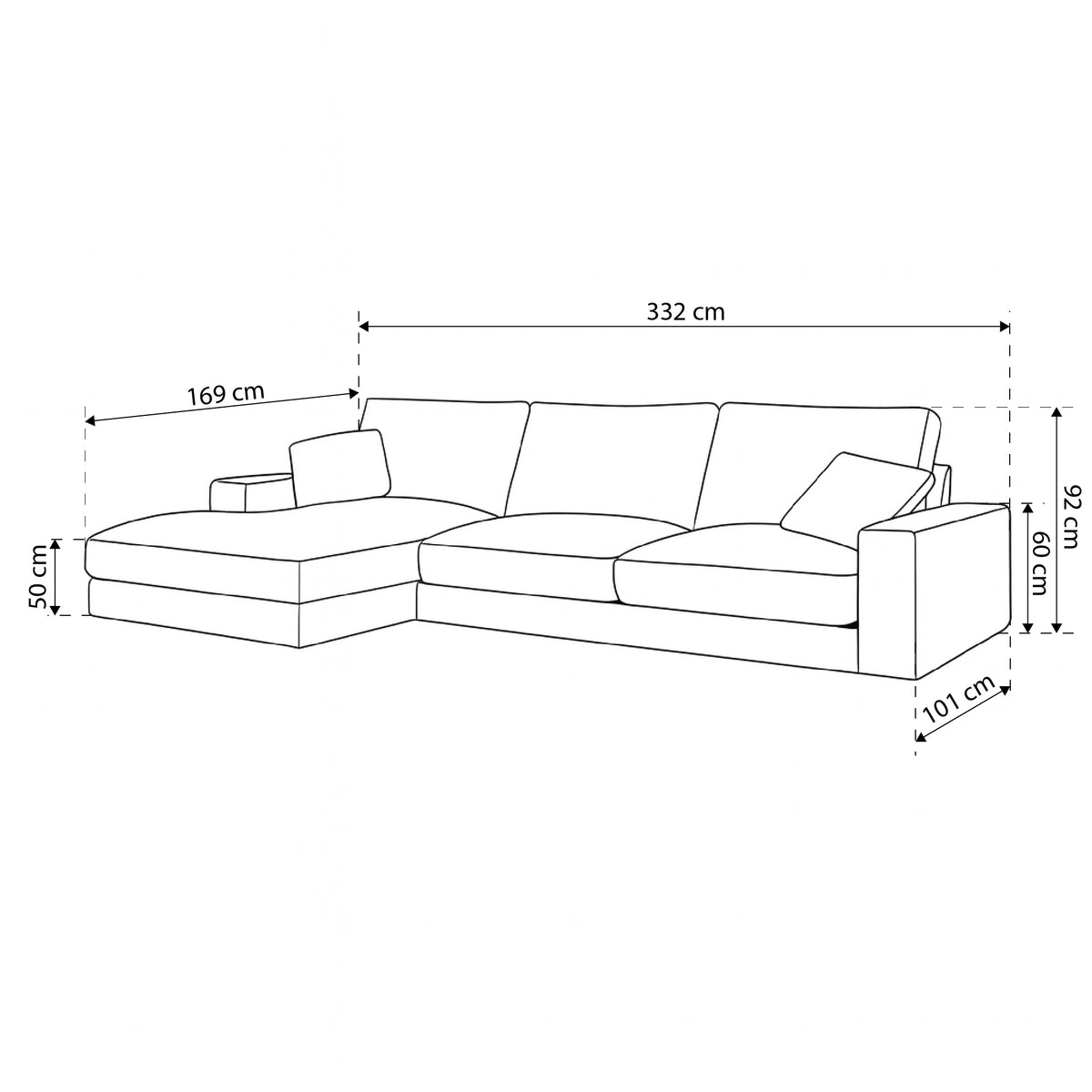 Harvesty 4–5 Seater Premium Corner Sofa, Minimalist Style – dimensions drawing