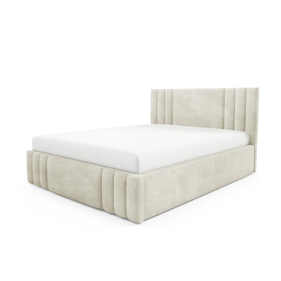 Gestoffeerd bed met opbergruimte in verschillende maten, in een elegante stijl, stof Coral | Falda Niet Linnenbeige (CORAL 15)
