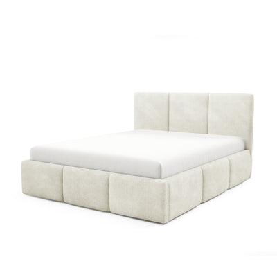Gestoffeerd bed met opbergruimte in verschillende maten, in moderne stijl, stof Coral | Melora Niet-Linnen Beige (CORAL 15)
