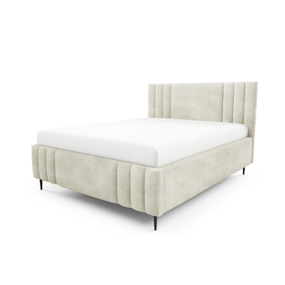 Gestoffeerd bed met opbergruimte in verschillende maten, in een elegante stijl, stof Coral | Falda Tak Linnenbeige (CORAL 15)