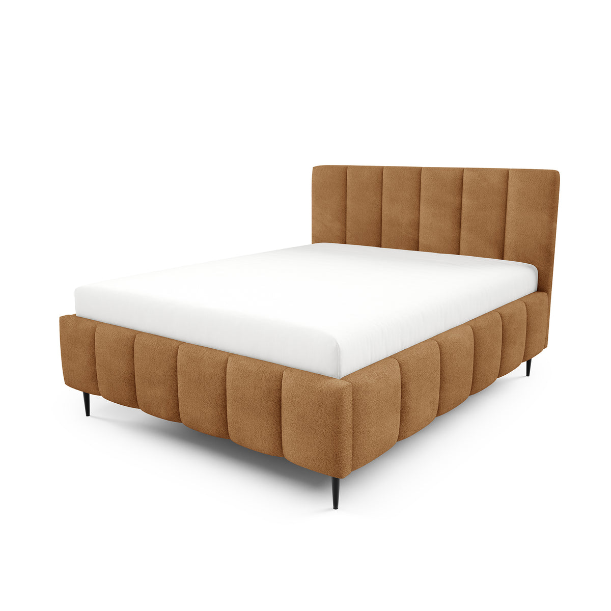 Nerom Quilted Upholstered Ottoman Bed with Storage, Various Sizes in Elegant Style, Coral Fabric – Caramel Brown (CORAL 35)