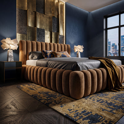 Gestoffeerd bed Pastel 140x200, 160x200 en 180x200 met opbergruimte in modern-softstijl, Coral-stof - in een interieurstyling