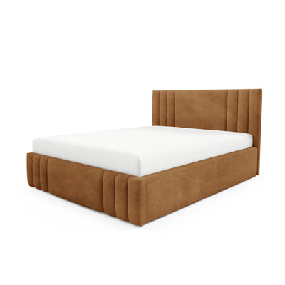 Gestoffeerd bed met opbergruimte in verschillende maten, in een elegante stijl, stof Coral | Falda Niet Karamelbruin (CORAL 35)