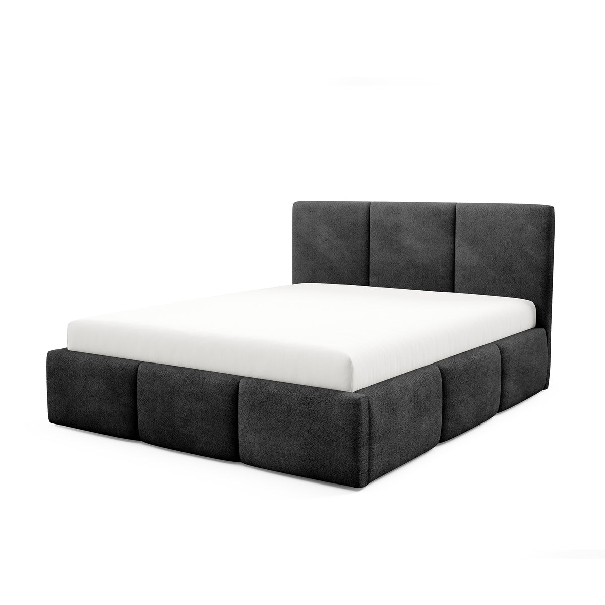 Gestoffeerd bed met opbergruimte in verschillende maten in moderne stijl, stof Coral | Melora Niet-vulkanisch zwart (CORAL 60)