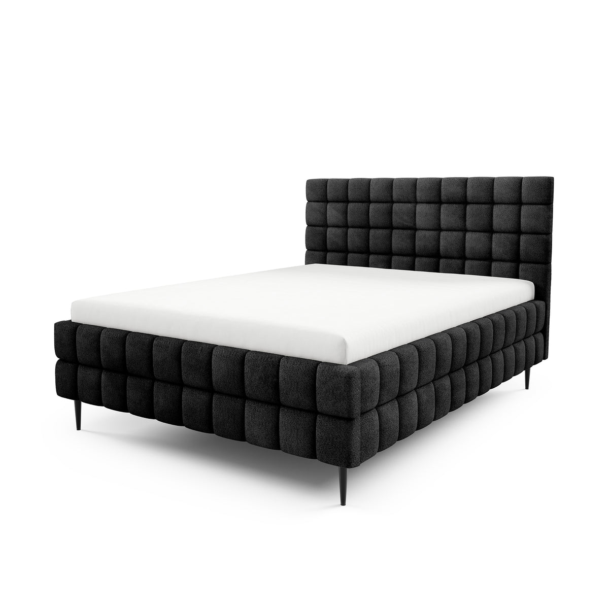 Stratus Upholstered Ottoman Bed with Storage, Various Sizes in Modern Style, Coral Fabric – Volcanic Black (CORAL 60)