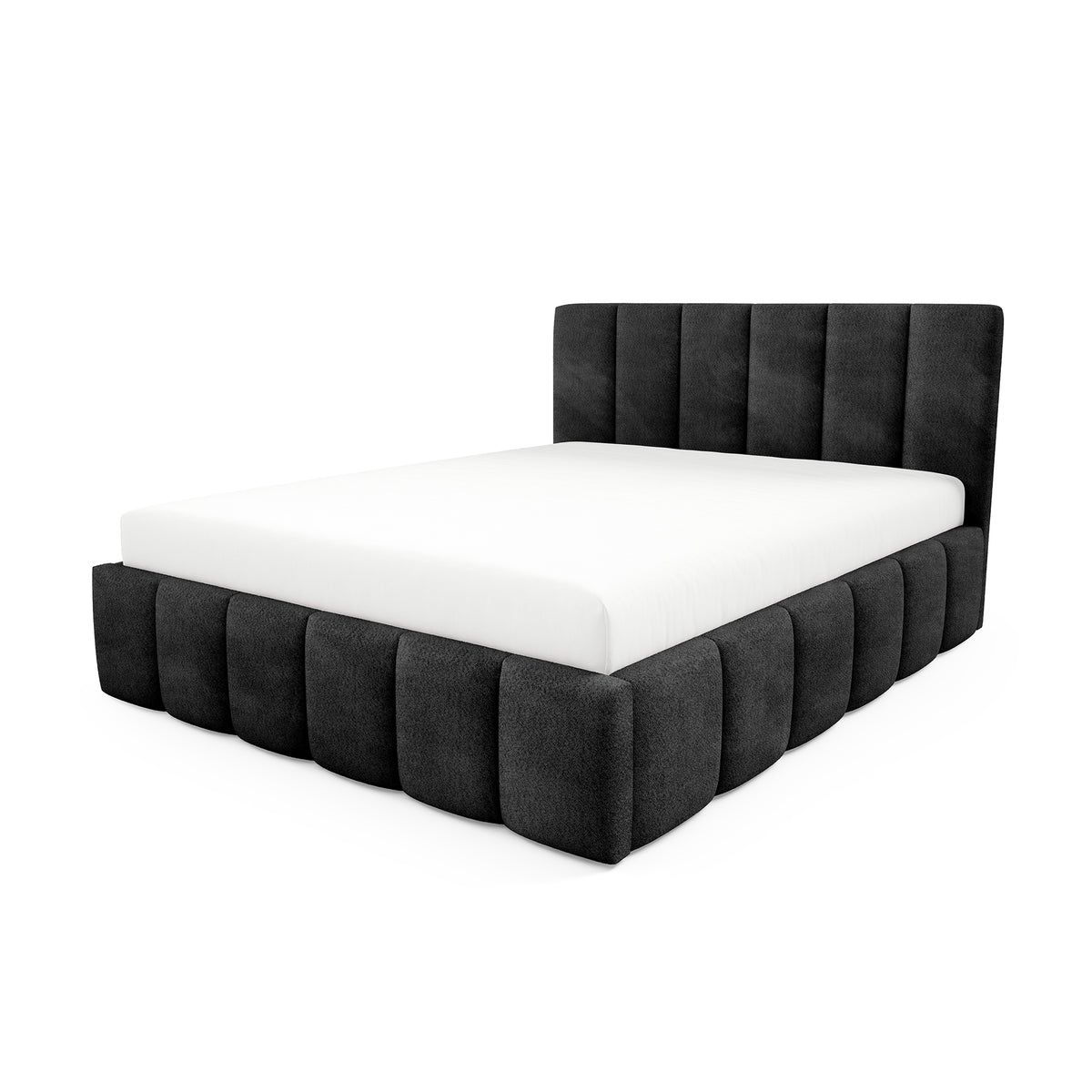 Nerom Quilted Upholstered Ottoman Bed with Storage, Various Sizes in Elegant Style, Coral Fabric – Volcanic Black (CORAL 60)