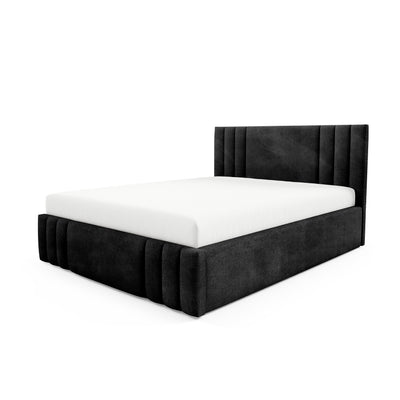 Gestoffeerd bed met opbergruimte in verschillende maten, in elegante stijl, stof Coral | Falda Niet-vulkanisch zwart (CORAL 60)