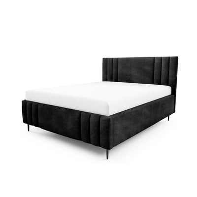 Gestoffeerd bed met opbergruimte in verschillende maten, in een elegante stijl, stof Coral | Falda Tak Vulkanisch Zwart (CORAL 60)
