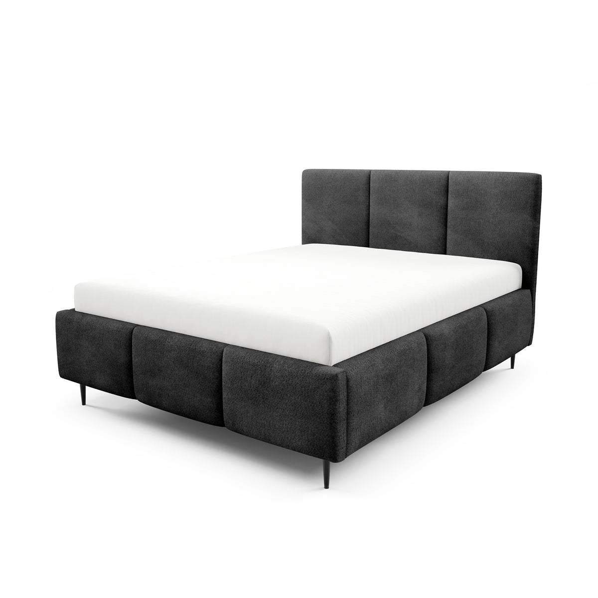 Gestoffeerd bed met opbergruimte in verschillende afmetingen, in moderne stijl, stof Coral | Melora Tak Vulkanisch Zwart (CORAL 60)