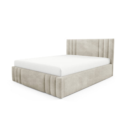 Gestoffeerd bed met opbergruimte in verschillende maten, in een elegante stijl, stof Coral | Falda Nie Zandkleurig Taupe (CORAL 65)