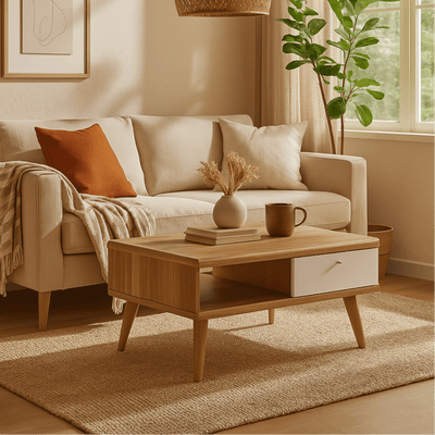 Lato Coffee Table 107x46 cm with Drawer, Scandinavian Style – in a room setting