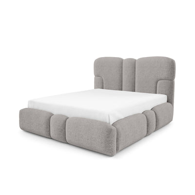 Puffra Upholstered Ottoman Bed with Storage, Various Sizes in Soft Style – Marble Grey (DOHA 16)