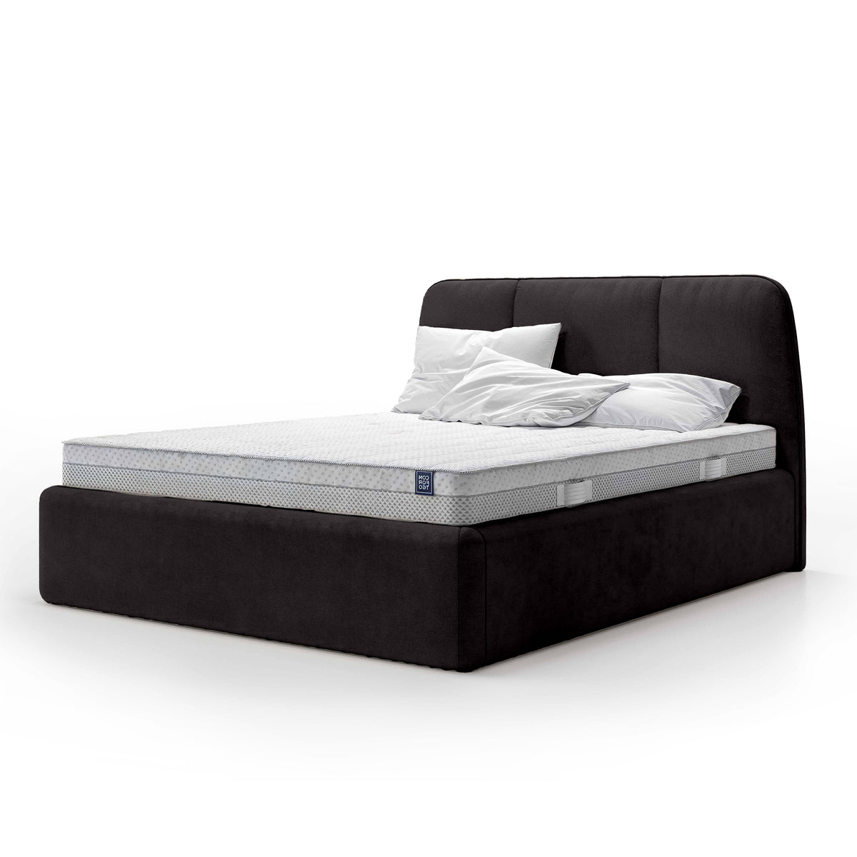 Elle Upholstered Ottoman Bed with Large Storage, Soft Minimalism Style – Dark Onyx (VOUGE 17), 200