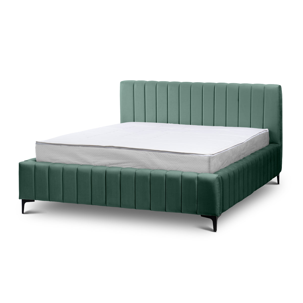 Drevy Upholstered Ottoman Bed with Storage, Modern Style – Fresh Velvet, Vertical Stitching – Emerald Deep (FRESH 10), 200