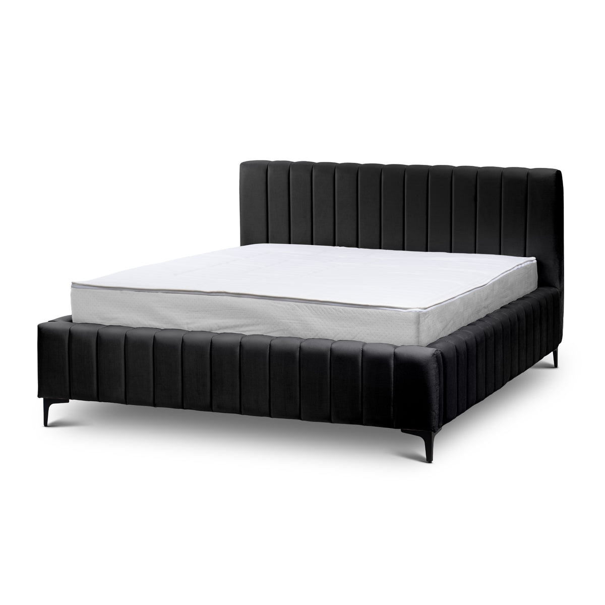 Drevy Upholstered Ottoman Bed with Storage, Modern Style – Fresh Velvet, Vertical Stitching – Black Graphite (FRESH 17), 200