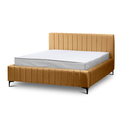 Drevy Upholstered Ottoman Bed with Storage, Modern Style – Fresh Velvet, Vertical Stitching – Acacia Honey (FRESH 37), 200