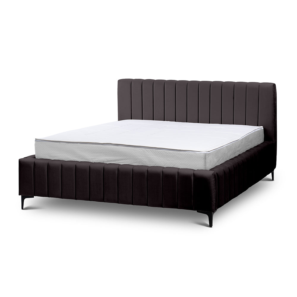 Drevy Upholstered Ottoman Bed with Storage, Modern Style – Fresh Velvet, Vertical Stitching – Burnt Brown (FRESH 05), 200