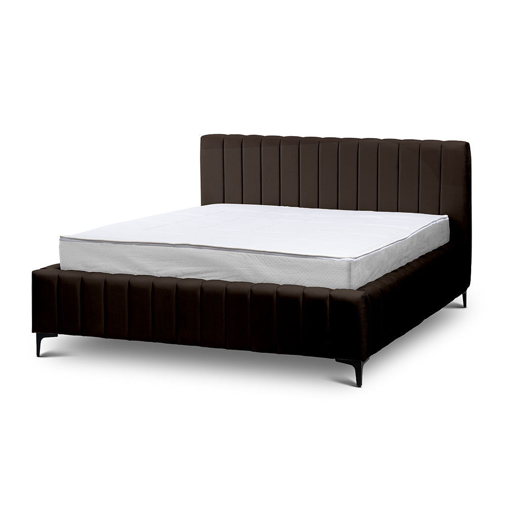 Drevy Upholstered Ottoman Bed with Storage, Modern Style – Fresh Velvet, Vertical Stitching – Volcanic Earth (FRESH 06), 200