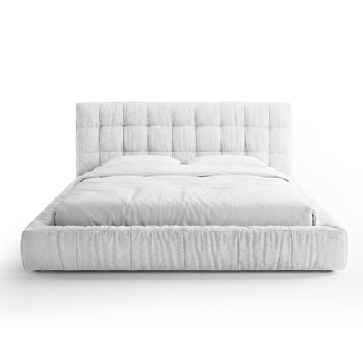 Gestoffeerd bed met capitonneerwerk en een laag frame in moderne stijl | Talaro 140x200 Zilveren Wolk (GOLDEN 01)