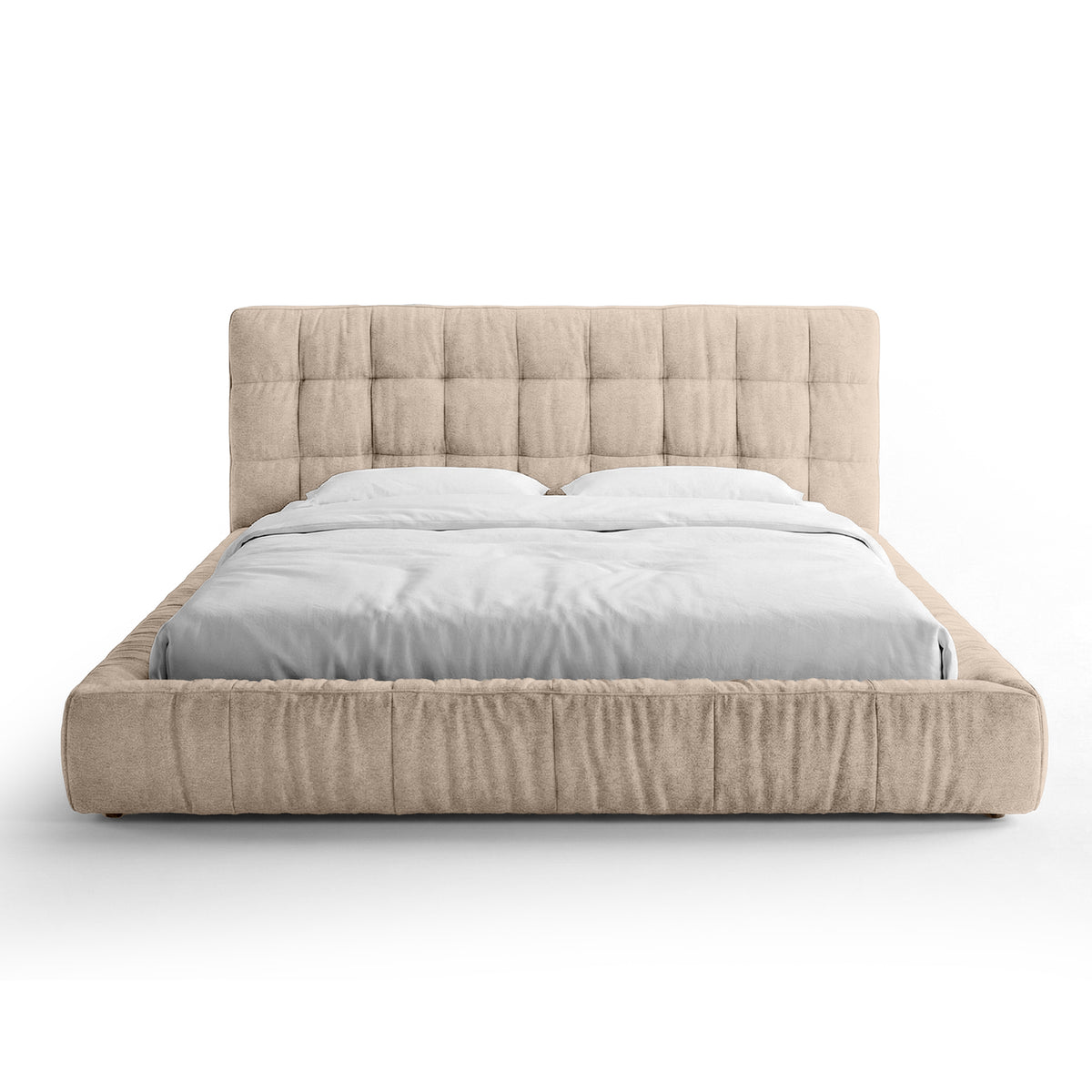 Gestoffeerd bed met capitonné en een laag frame in moderne stijl | Talaro 140x200 Amandelkleurig suède (GOLDEN 04)