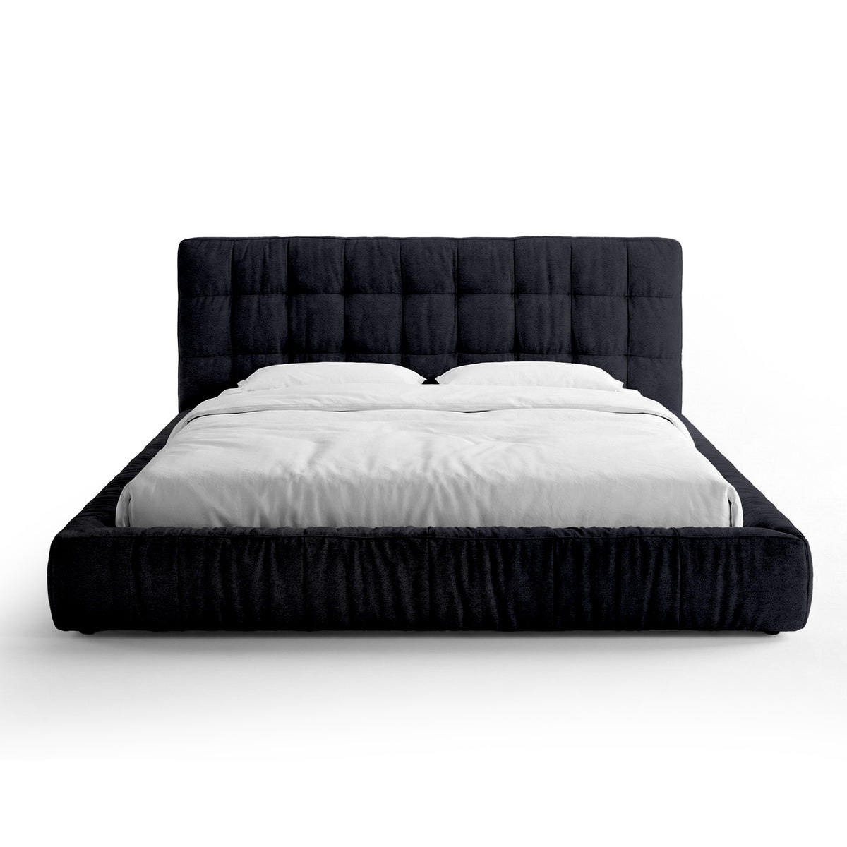 Gestoffeerd bed met capitonnage en laag frame in moderne stijl | Talaro 180x200 Koolstofbasalt (GOLDEN 100)