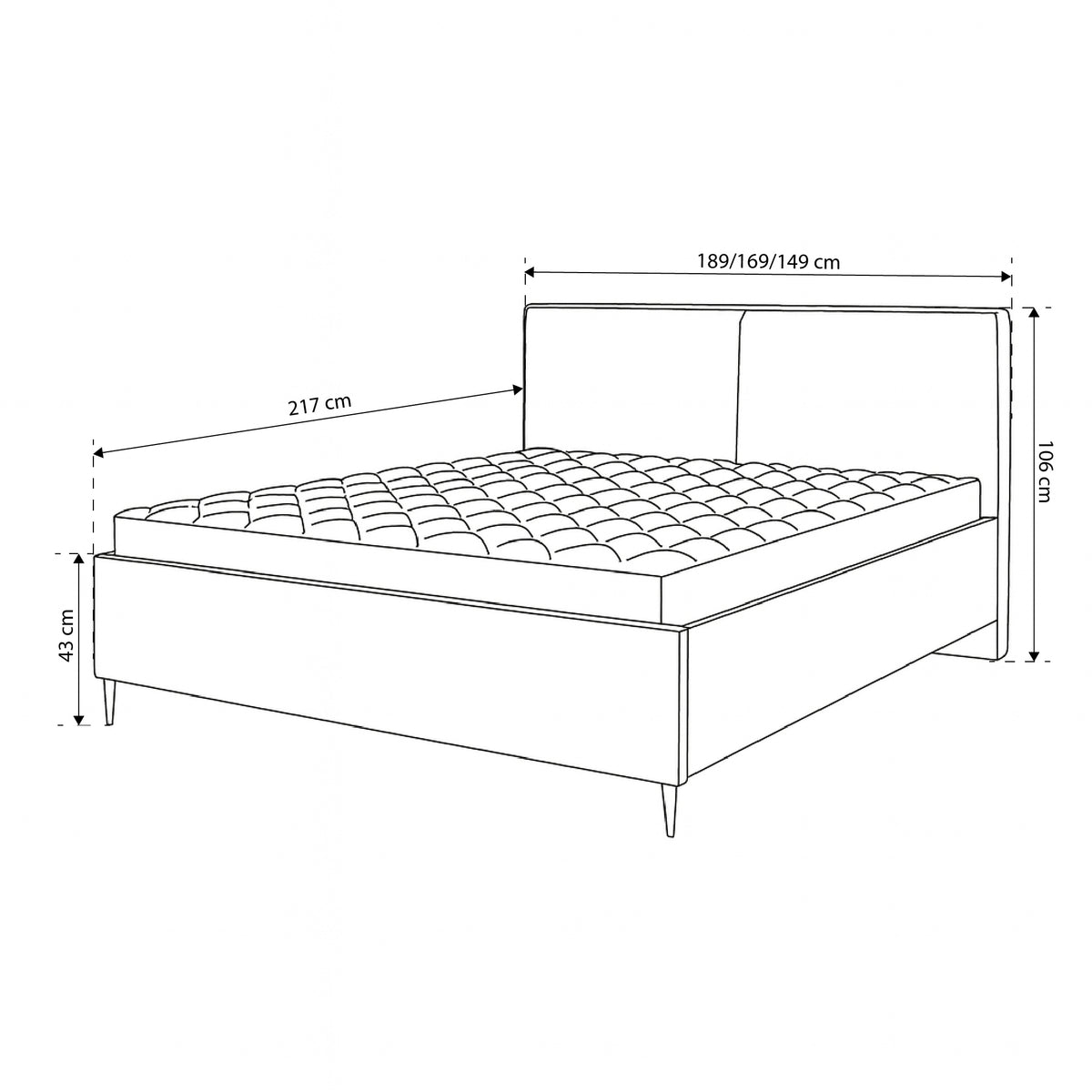 Hatti Upholstered Ottoman Bed with Storage, Minimalist Style – dimensions drawing