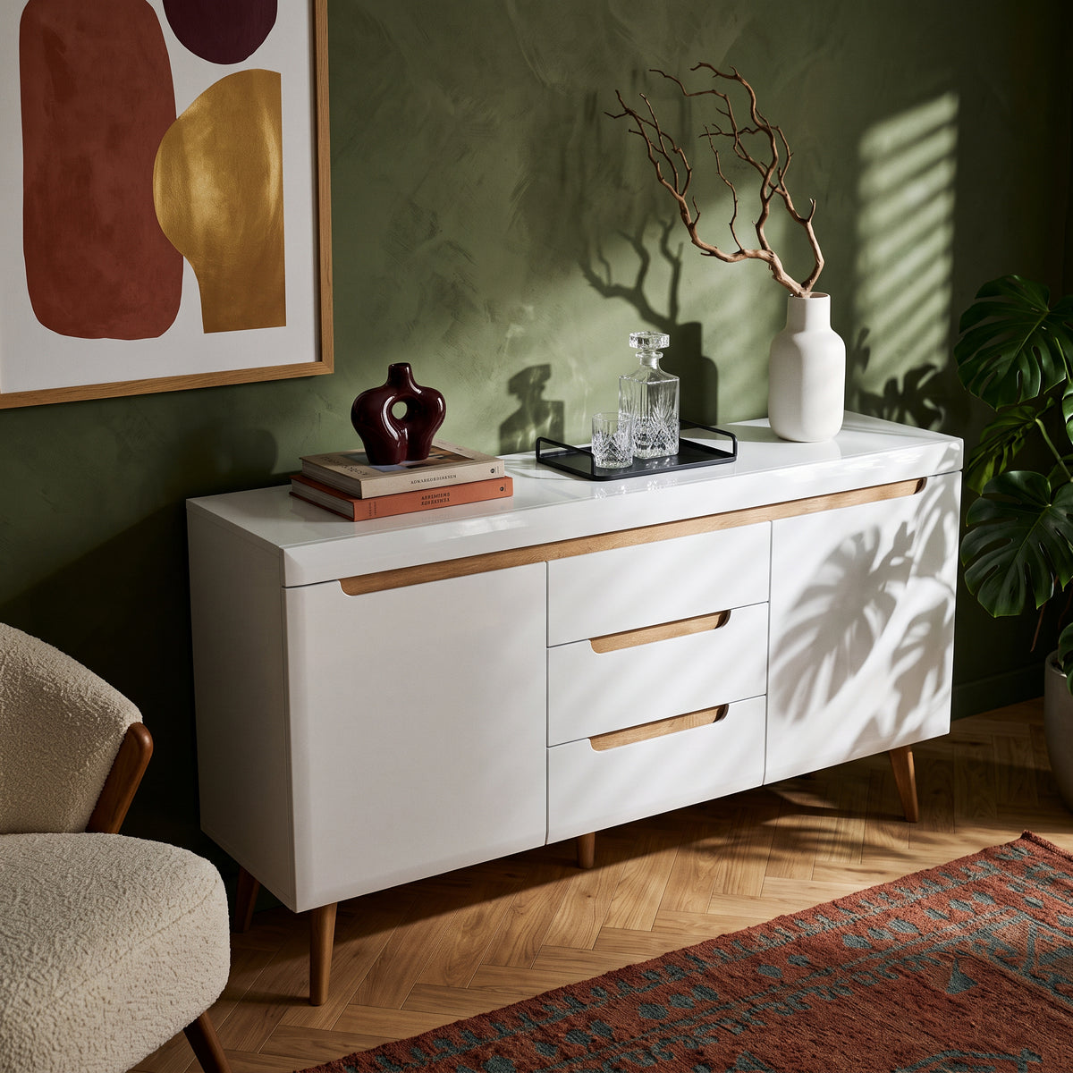 Trava Sideboard with Drawers and Cabinets 160x83, Scandinavian Style – in a room setting