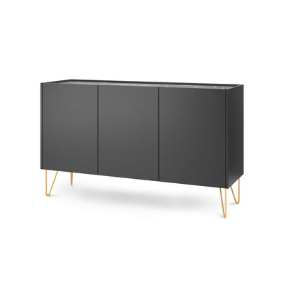 Ballada Sideboard 144x83, Glamour Style – Black Royal Marble Top, Push-to-open, Gold Legs – main photo | Pillovely
