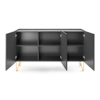 Ballada Sideboard 144x83, Glamour Style – Black Royal Marble Top, Push-to-open, Gold Legs – photo 4