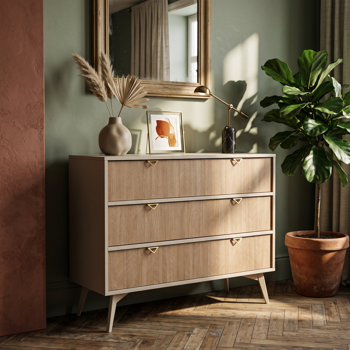 Mandala Chest of Drawers 106x80, Japandi Style – in a room setting