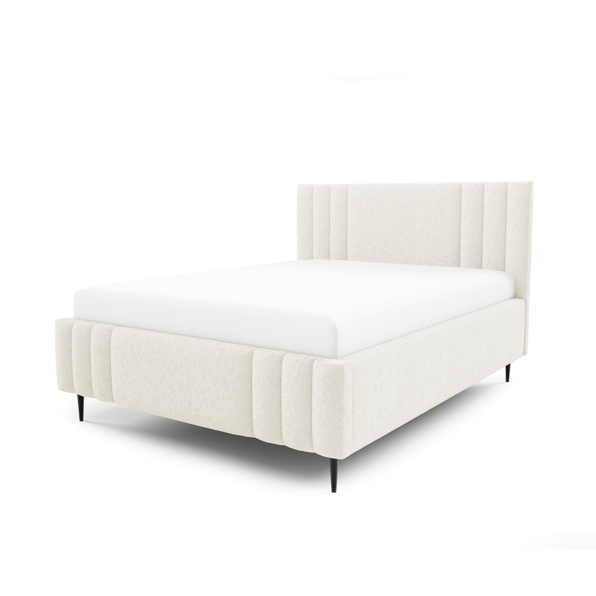 Falda Upholstered Ottoman Bed with Storage, Various Sizes in Elegant Style, Lambi Fabric – Ivory Coast (LAMBI 01)