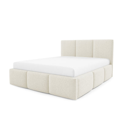 Melora Upholstered Ottoman Bed with Storage, Various Sizes in Modern Style, Lambi Fabric – Ivory Coast (LAMBI 01)