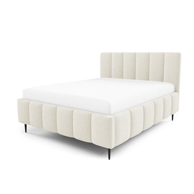 Nerom Quilted Upholstered Ottoman Bed with Bedding Storage, Various Sizes in Elegant Style, Lambi Fabric – Ivory Coast (LAMBI 01)
