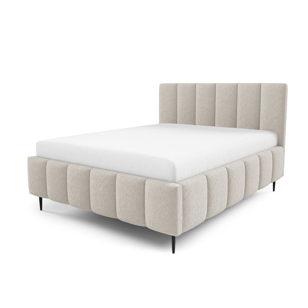 Nerom Quilted Upholstered Ottoman Bed with Bedding Storage, Various Sizes in Elegant Style, Lambi Fabric – Sandy Linen (LAMBI 05)