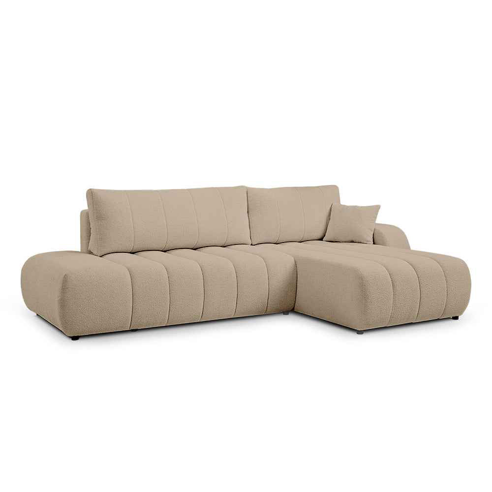 Baloa Corner Sofa Bed DL 276 cm, Modern Style – Right-sided, Velvet Beige (LAMBI 06)