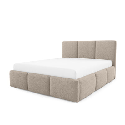 Melora Upholstered Ottoman Bed with Storage, Various Sizes in Modern Style, Lambi Fabric – Velvet Beige (LAMBI 06)
