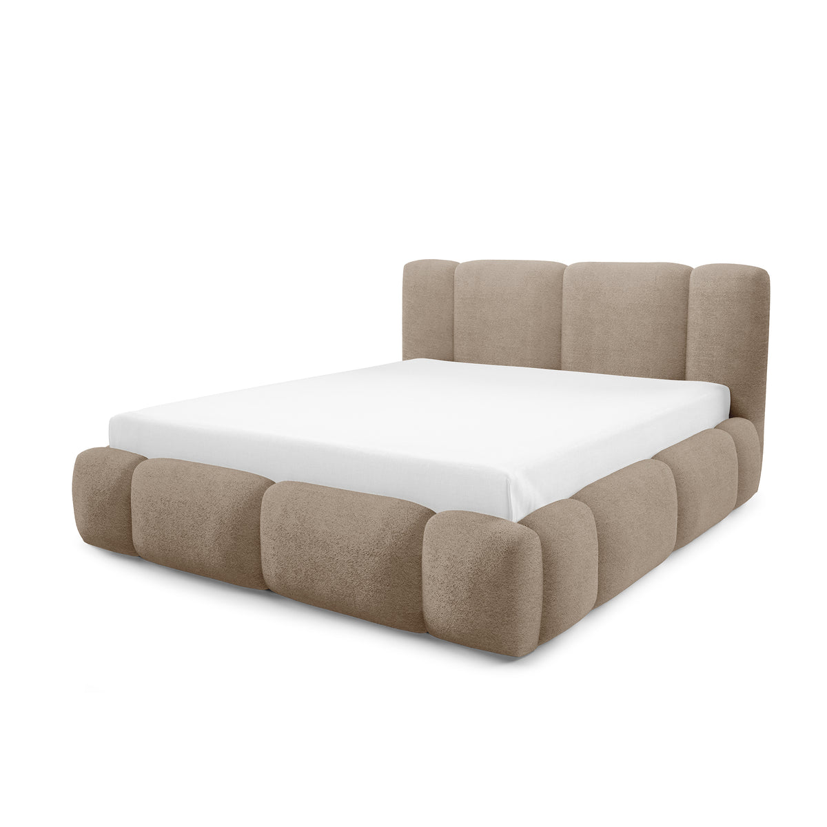 Neria Upholstered Ottoman Bed with Storage, Various Sizes in Japandi Style – Velvet Beige (LAMBI 06)