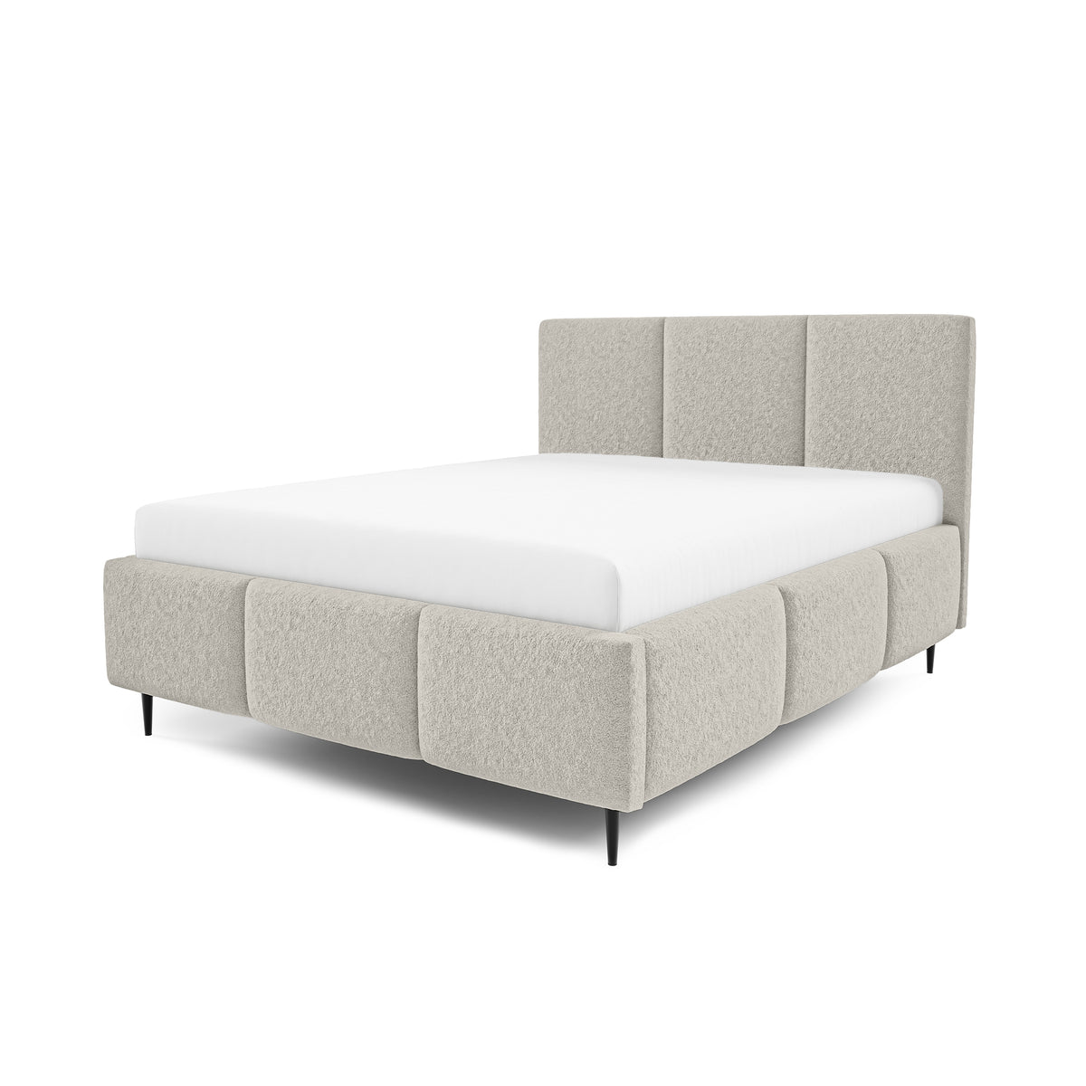 Melora Upholstered Ottoman Bed with Storage, Various Sizes in Modern Style, Lambi Fabric – Powder Bone (LAMBI 08)