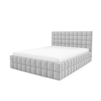 Stratus Upholstered Ottoman Bed with Storage, Various Sizes in Modern Style, Lambi Fabric – Ash Glow (LAMBI 11)