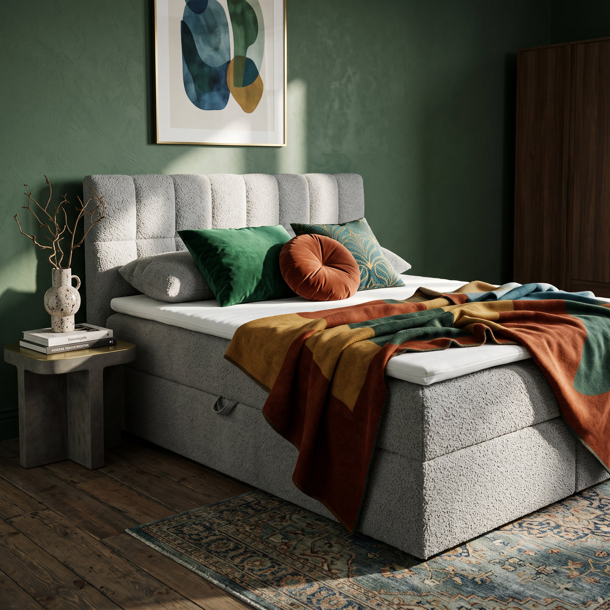 Bazy divan bed 140x200, 160x200 and 180x200 with storage in glamour style – interior setting