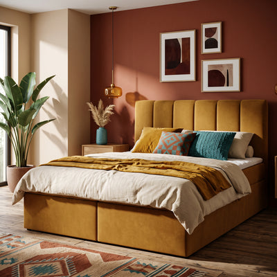 Continentaal bed met topper en opbergruimte in Scandinavische stijl | Stavy