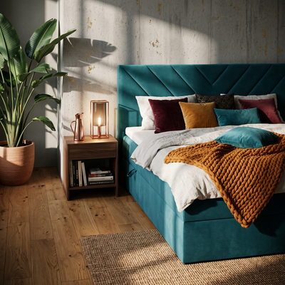 Lasy Continental Divan Bed with Topper 140x200, 160x200 and 180x200, Modern Style – in a room setting