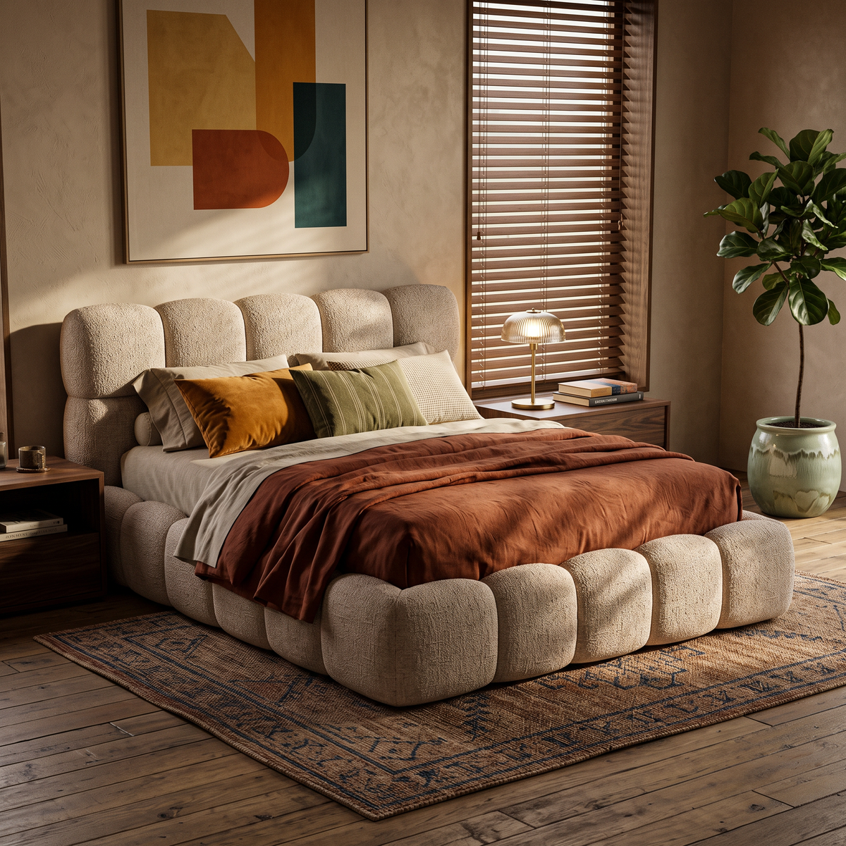 Mevy Upholstered Ottoman Bed with Storage 140x200, 160x200 and 180x200, Minimalist Style – in a room setting