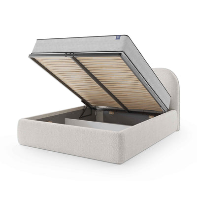 Leo Upholstered Ottoman Bed with Storage, Modern Style – with doors open