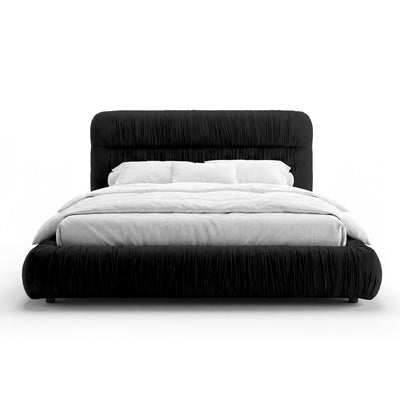 Drapori Upholstered Pleated Ottoman Bed with Storage, Modern Style – Velvet Black (MAGIC VELVET 2219)