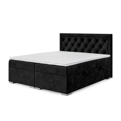 Santia Diamond-tufted Continental Divan Bed with Two Storage Compartments, Glamour Style – 140x200, Velvet Black (MAGIC VELVET 2219)