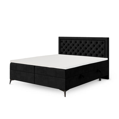 Rosselia Quilted Continental Divan Bed with Two Storage Compartments, Glamour Style – 200x200, Velvet Black (MAGIC VELVET 2219)
